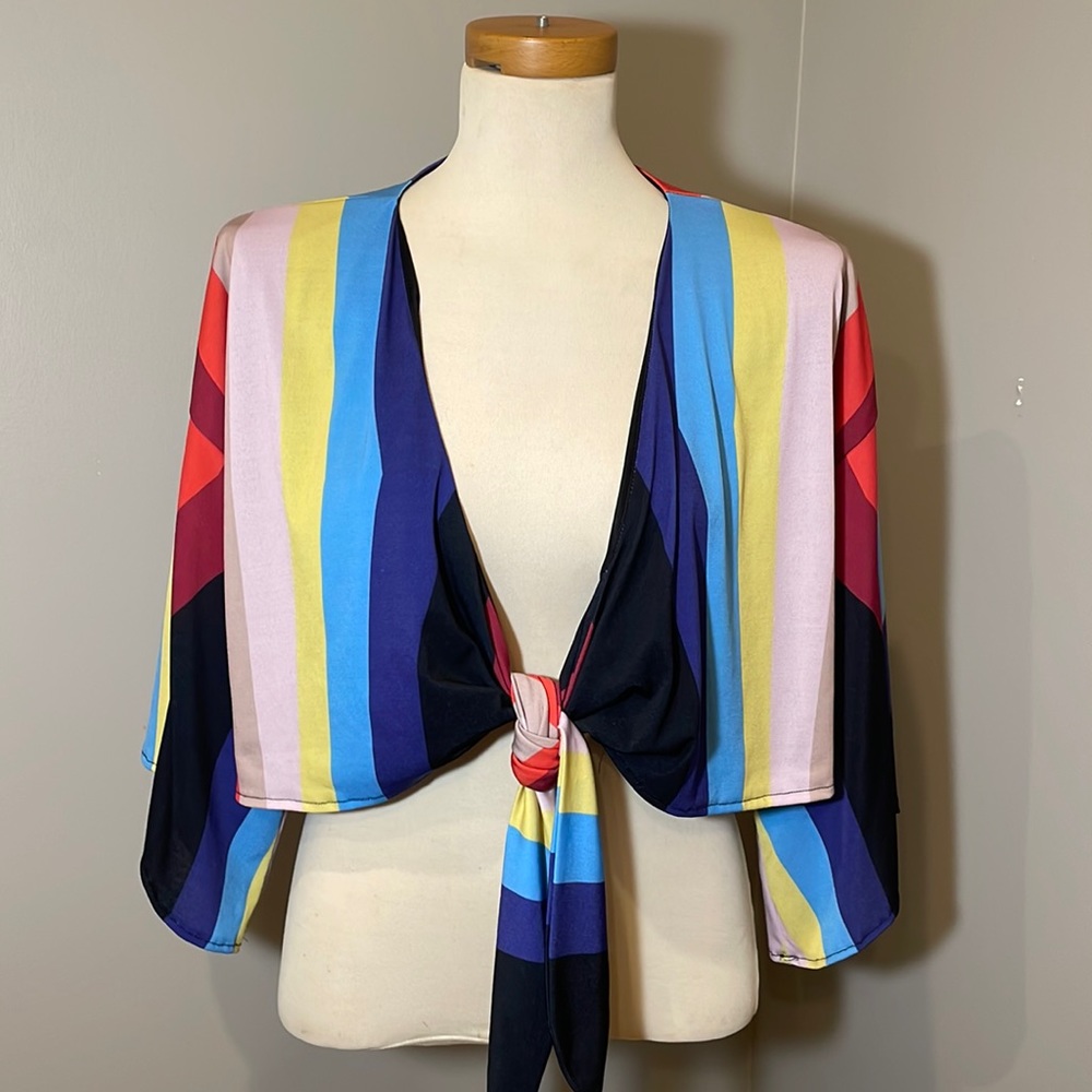 JUDITH MARCH Rainbow Stripe Shrug / Wrap Cropped Top LARGE